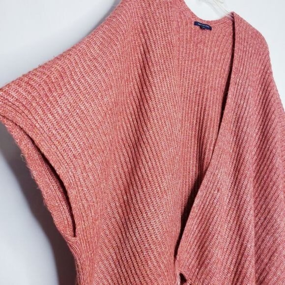 American Eagle Orange Knit Poncho Sweater Fringe Wrap Women's One Size Fits Most - Picture 3 of 8